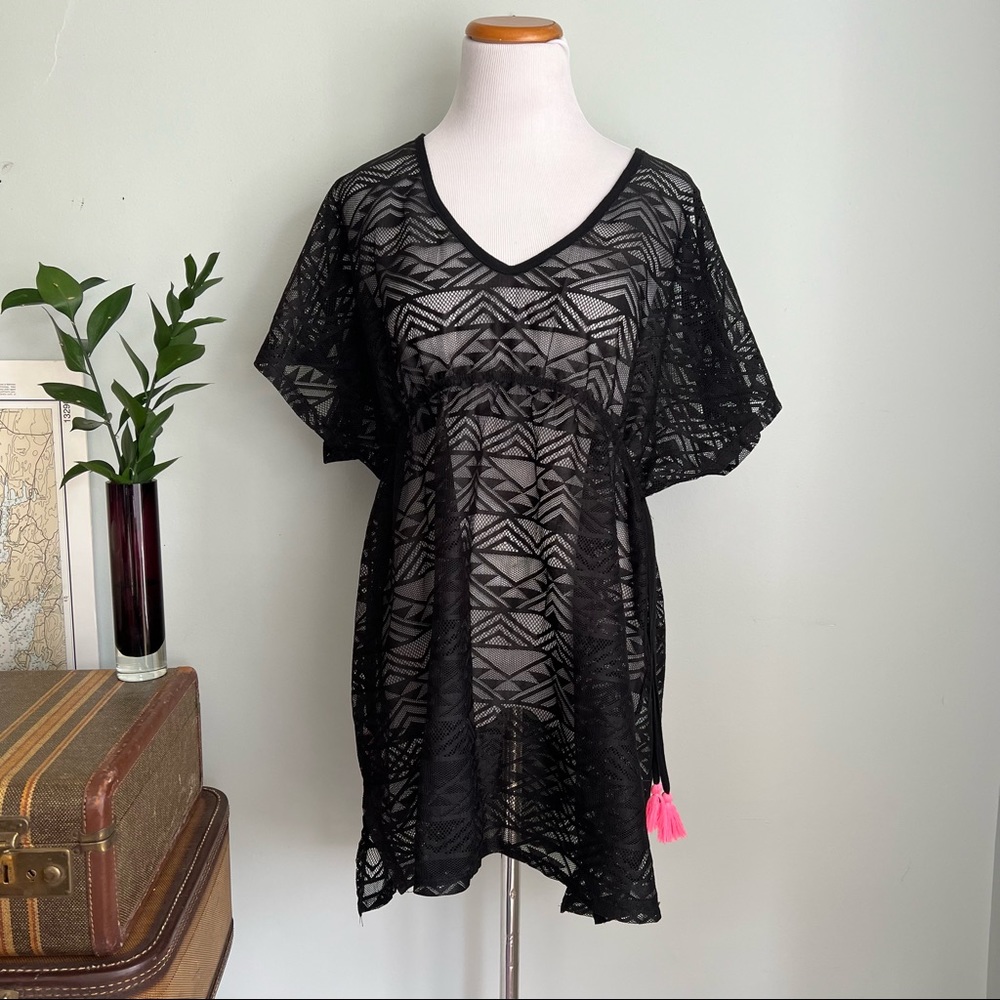 Bongo Beach Coverup Black with Pink Side Ties Size XL